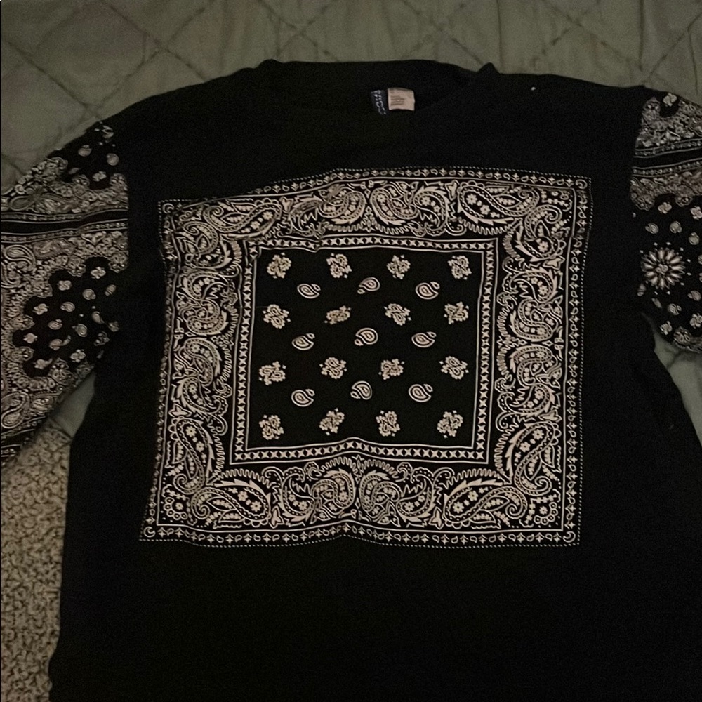Black and White Paisley Long Sleeve Shirt